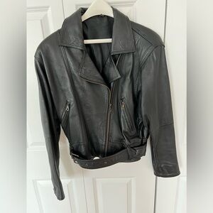 Women’s Genuine Leather Biker Jacket Size L Black